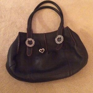 Brighton Black/Brown Pebble Leather Double Handled Satchel with Silver Tone